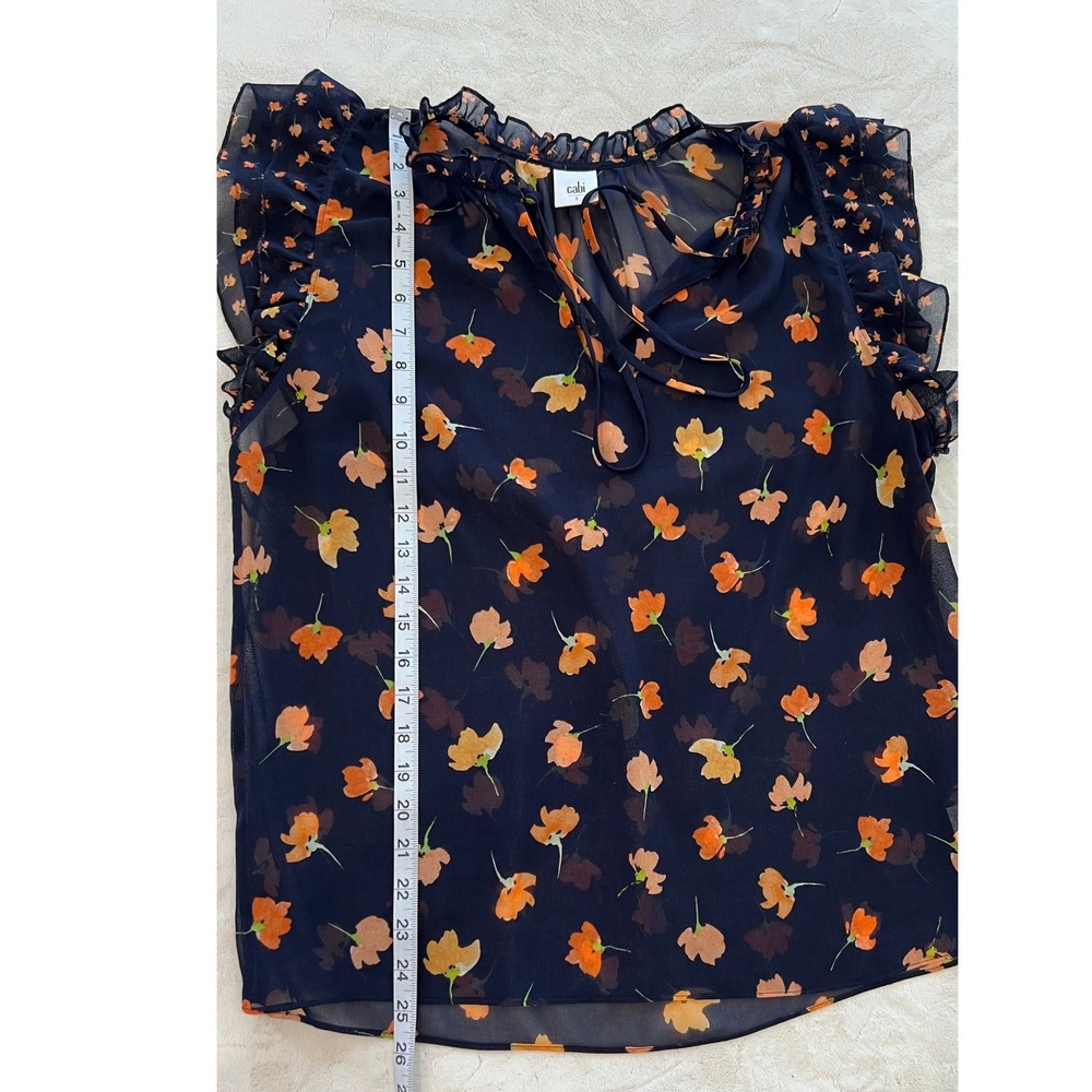 Cabi Sunset Kiss Spring Blouse Navy Blue Floral Ruffle Cap Sleeve Top Small - Picture 5 of 8